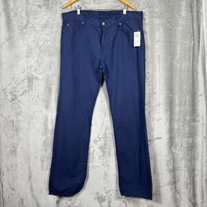 7 For All Mankind Standard Straight Fit Pants Mens 40 Blue Buttonfly Linen Blend